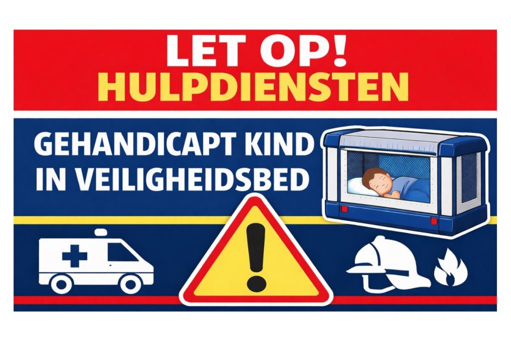 Hulpdiensten sticker persoon met beperking veiligheidsbed voordeur